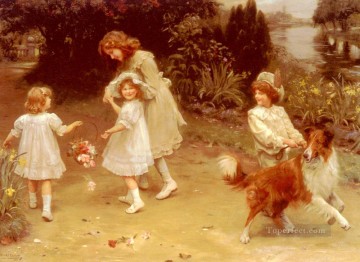 印象派 Painting - 一目惚れ 牧歌的な子供たち アーサー・ジョン・エルズレー 印象派